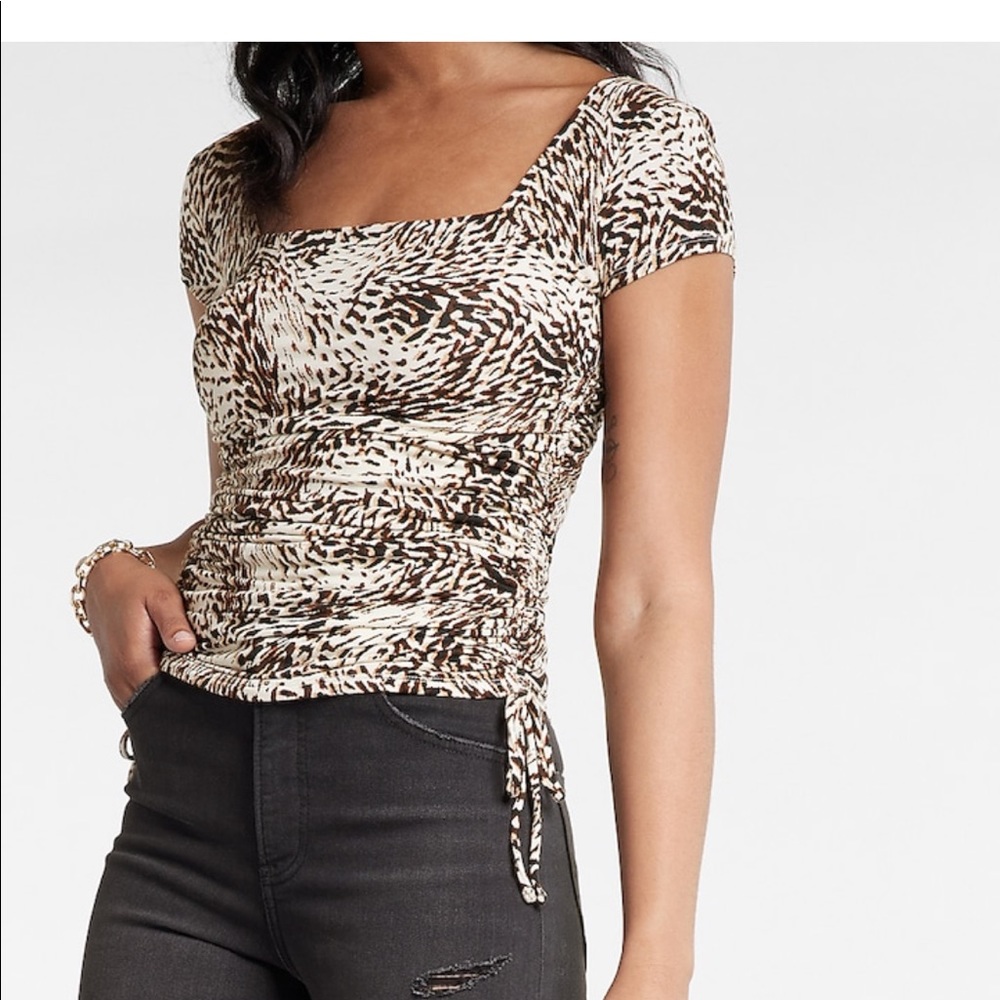 Express animal print side ruched top
